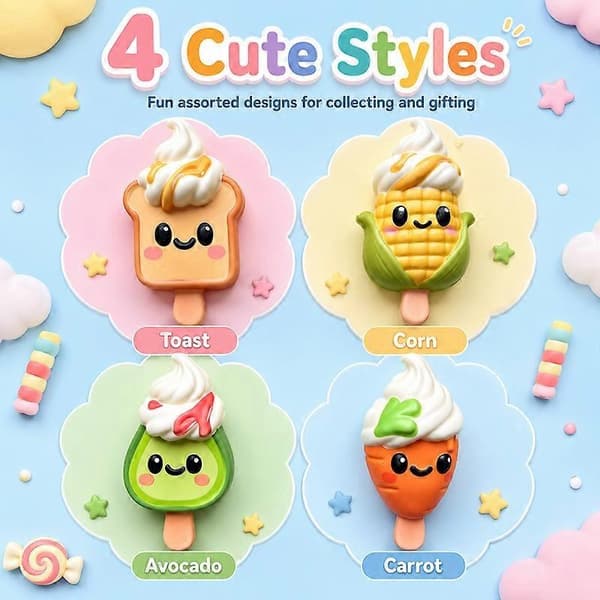 Enkelt tilfeldig mat-tema squishy, sakte-stigende iskrem klemmeleke for barns sensoriske lek 3pcs