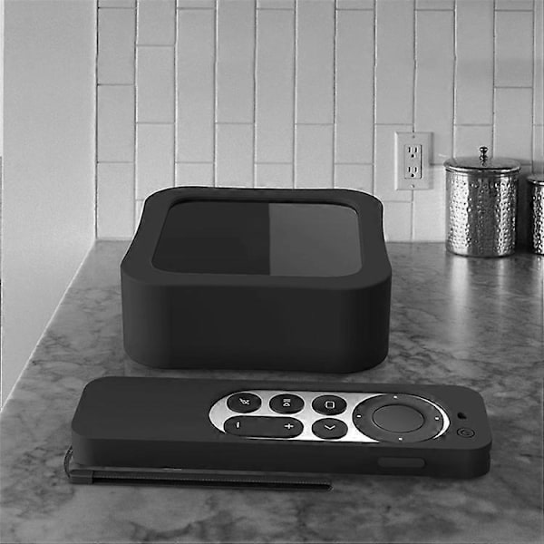 Dekoderboks + Fjernkontroll Silikon Anti-fall Beskyttelsesdeksler Sett Kompatibelt For Apple TV 4K 2021 Black