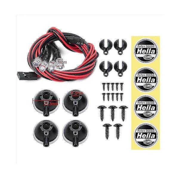 4st LED-lampor Kit Strålkastare Spotlight För Axial Scx10 Wraith Rr10 Trx4 Trx6 1/10 Rc Crawler Bil