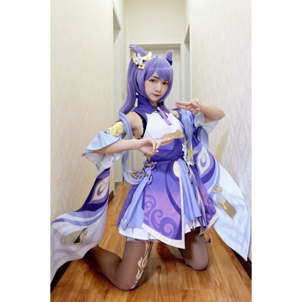 Peli Genshin Impact Keqing Cosplay Puvut Genshin Ke Qing Impact Halloween Cos Kengät Keqing Ponytails Mixed Purppura Cosplay Peruukki shoes 38