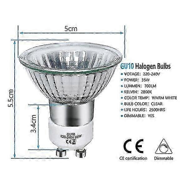 Paket med 8 GU10 halogenlampor 35W, 220V GU10 halogen spotlights 2800K varmvit