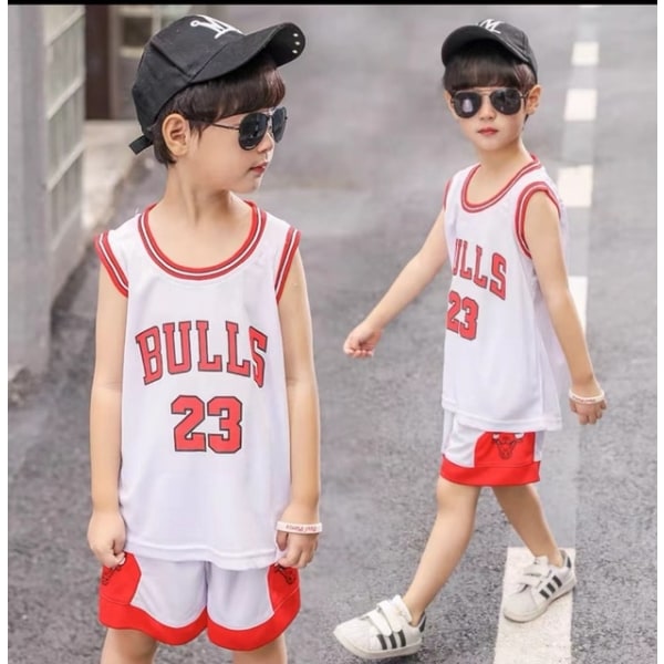 Basketball sportsklær barne treningsklær vest + shorts white red 110cm