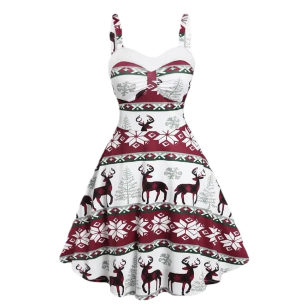 Damklänning jul med print Kall axel Volangkant Eleganta klänningar till nyår Sexig Plus Size s-3xl Älghjort style 9 XXXL