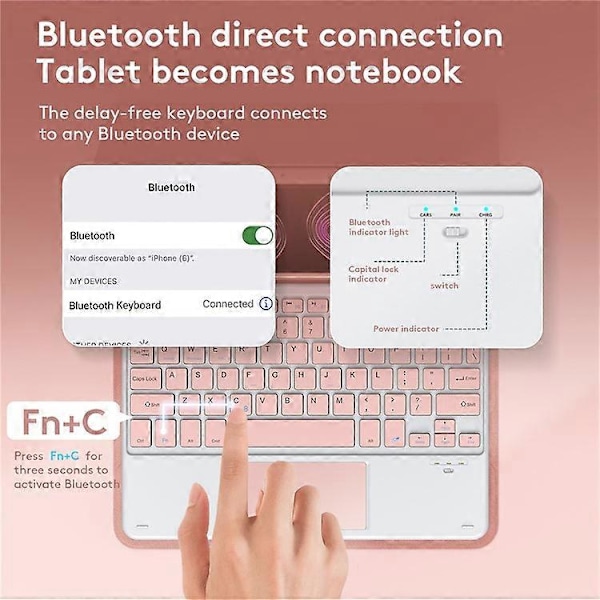 TP-1099 Kompatibelt för iPad 10.9 (2022) Trådlöst tangentbordsfodral med mus, PU Läder Folio Flip Omslag Bluetooth Tangentbordsfodral Pink