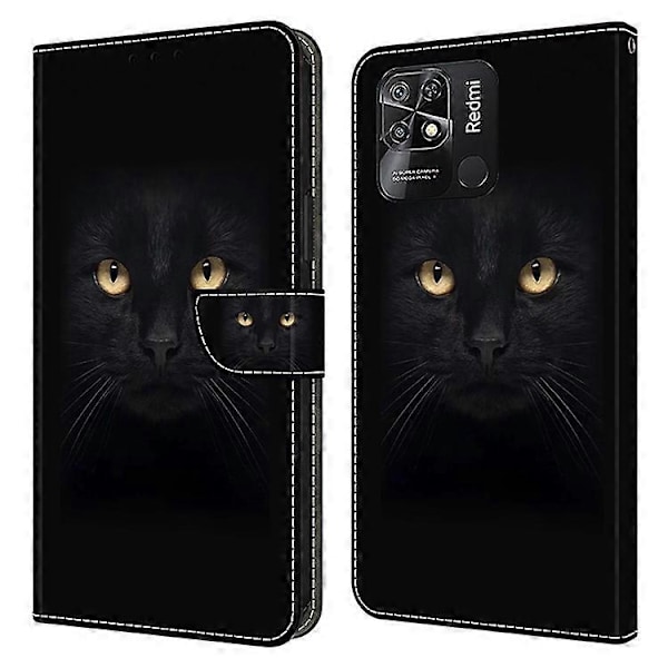 Kuvioitu nahkakotelo, yhteensopiva Xiaomi Redmi 10C 4G -puhelimen kanssa, pudotussuojattu lompakkokotelo Black
