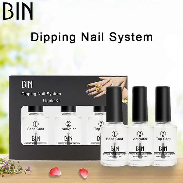 3 stk./sett 15 ml neglefarge dip dipping pulver pro polish startsett base toppstrøk