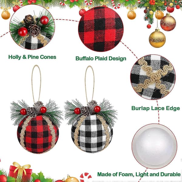 6 stk. Jule Buffalo Plaid Kule Ornamenter