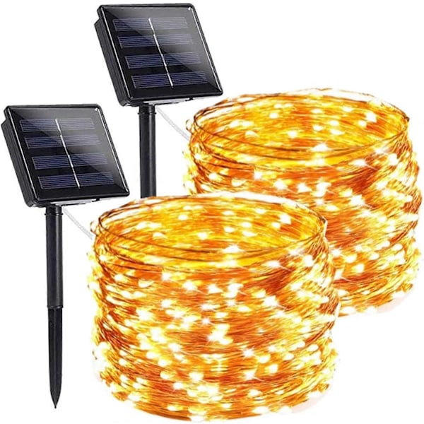 Solarslingor, 2-pack Solcellsdrivna Ljusslingor 100 LED 10m 8 Lägen Vattentäta Utomhus Solcellslampor Trädgård Silvertråd Ljus för Fest