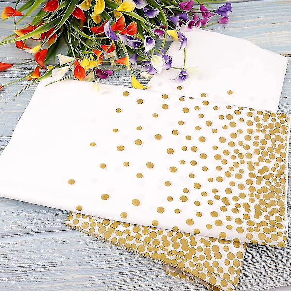 2-pack Engångs Dukar med Prickar, 137 x 274 cm Vit Guld Bordsduk Prickig Gåva