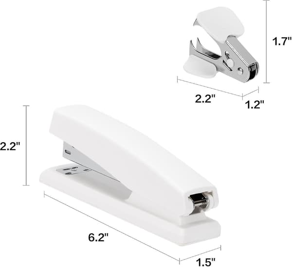 Skrivebordsstiftemaskin, kontorstiftemaskin, stiftefjerner, hvit