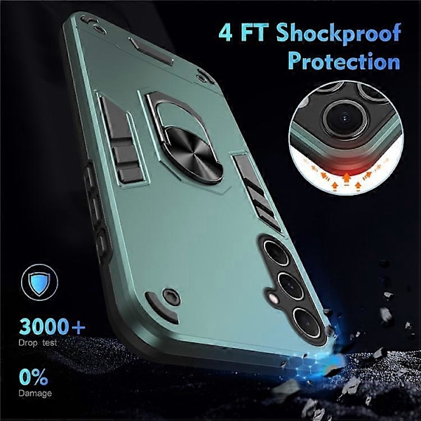 Kompatibelt Skal för Samsung Galaxy A56 5G PC+TPU Fallskydd Mobilskal med Ringstativ Green