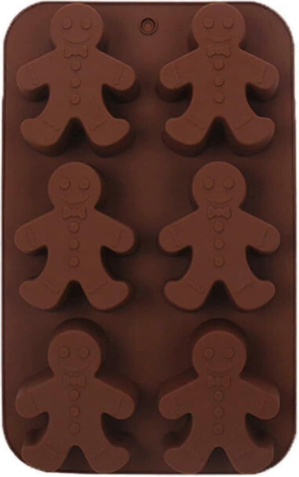 Chokoladeforme 6-hul Gingerbread Man Silikoneforme, silikonebageform til chokolade, muffin