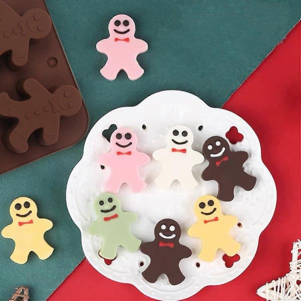 Chokoladeforme 6-hul Gingerbread Man Silikoneforme, silikonebageform til chokolade, muffin