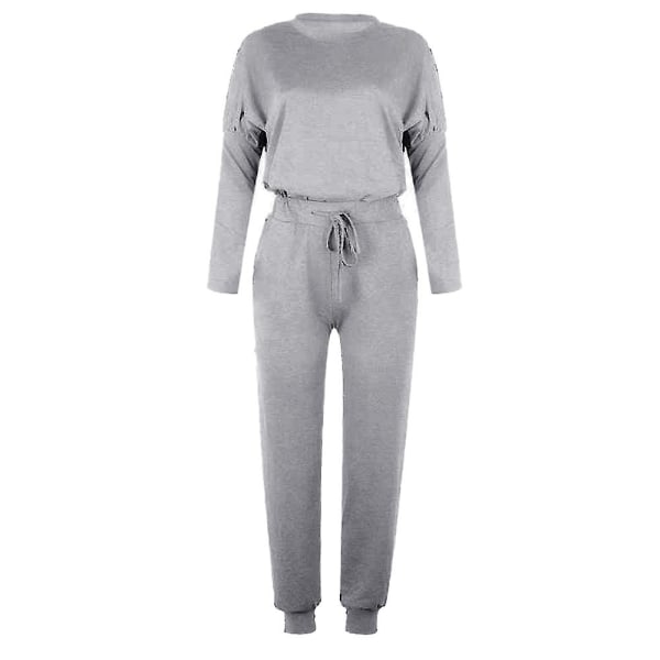 Kvinnor Casual Enkla kläder T-shirt Toppar + Dragsko Elastisk midja Jogging Träningsbyxor Byxor Loungewear Set Light Gray XL