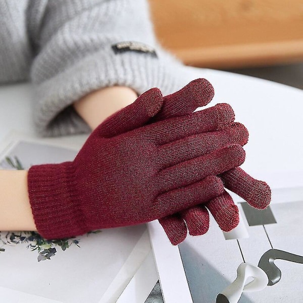 Kvinnors stickade vinterhandskar Cashmere stickade kvinnor Höst och vinter Varma tjocka handskar Pekskärms skidhandskar Dark grey