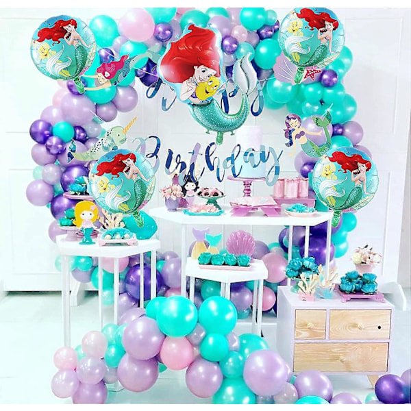 5 stk. Ariel Havfrue Prinsesse Folieballonger, Liten Havfrue Tema Bursdagsfest Dekorasjoner for Jenter