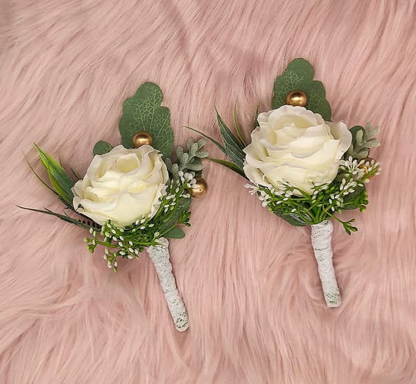 2 st Bröllopsboutonniär Konstgjorda Bröllopsblommor Tillbehör guld
