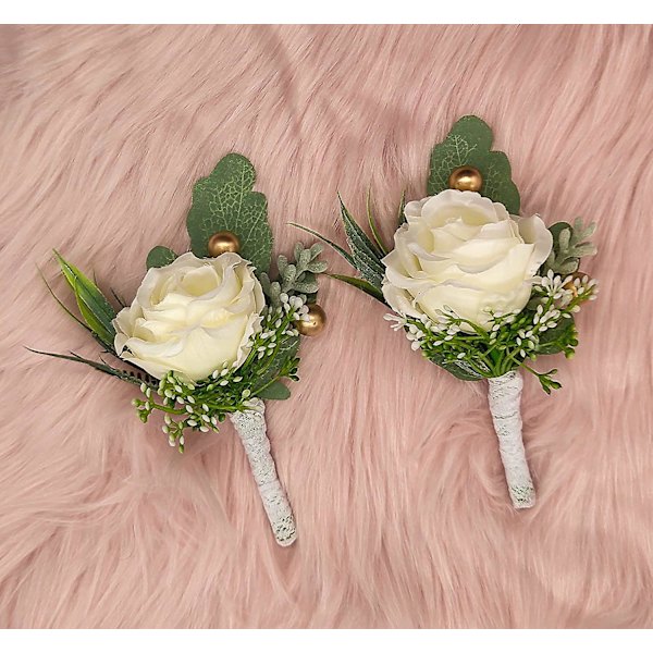 2 stk. Bryllupsknaphulsblomst Kunstige bryllupsblomster tilbehør guld