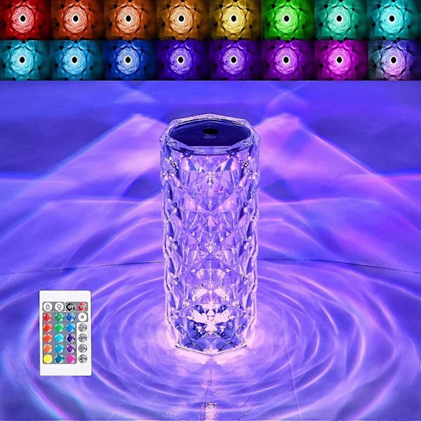 Crystal Diamond Bordlampe, Touch Kontroll Rose Krystall Bordlampe, 16 Farger Oppladbar Akryl Nattbordslampe Med Touch Kontroll, LED Diamantlampe
