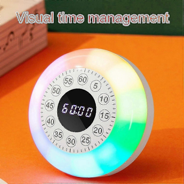 Genopladelig Visuel Timer med RGB Lys, 60 Minutters Nedtællingstimer til Hjemmeklasselokale Kontor Køkken