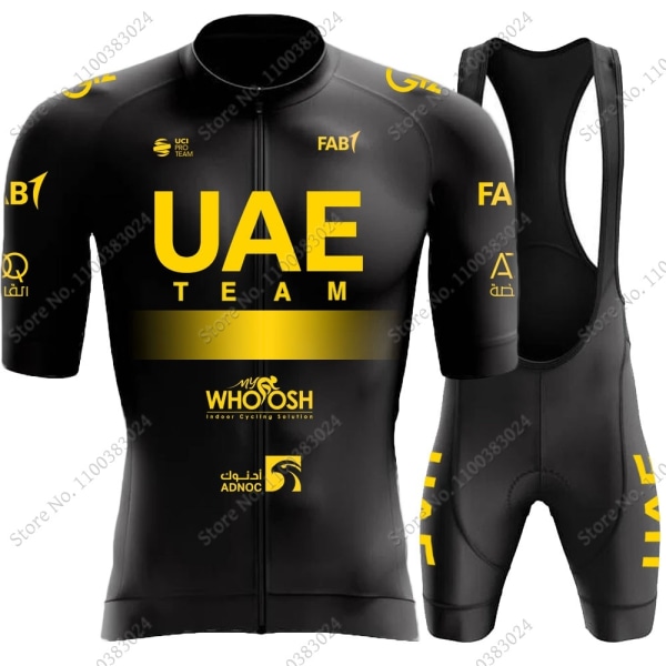 Svart UAE Team 2023 Golden Cykeltröja Set Kortärmad Herrkläder Road Bike Shirts Kostym Cykel Bib Shorts MTB Maillot 1 M