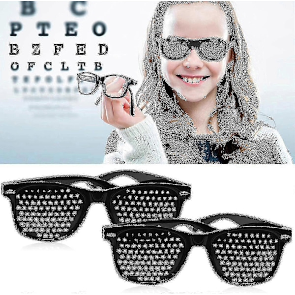 2 stk. Pinhole briller til forbedring af synet, sorte unisex synsstyrkende pinhole briller