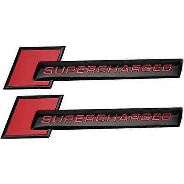 2 stk. Metal Supercharged Premium Auto Badge Bagklap Sticker Side Skærm Decal (Sort-rød)