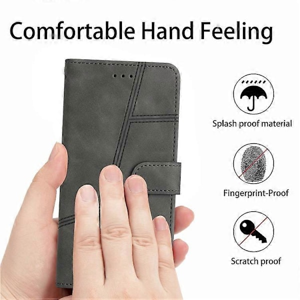 Kompatibel til Oppo A79 5G Linjer Præget Mobiltelefon Etui Foldbart Stativ PU Læder Cover Grey