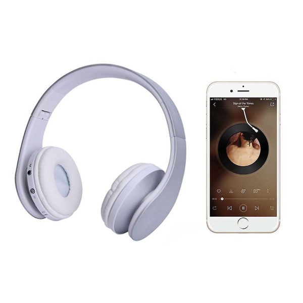Bluetooth kuulokkeet langattomat, over Ear kuulokkeet mikrofonilla, taitettava ja kevyt, MP3-tila ja Fm-radio matkapuhelimille Kannettava televisio Silver