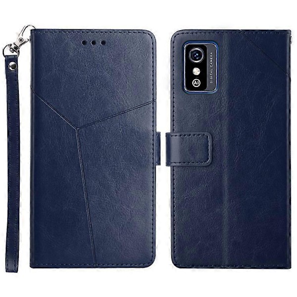 Kompatibelt för ZTE Blade L9 Anti-fingeravtryck Y-formade Linjer Präglat Handrem Magnetiskt PU Läder Ställ Telefonskal med Plånbok Blue