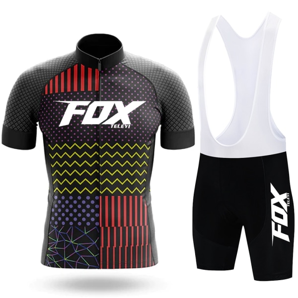 Sommar kortärmad cykeltröja Set Andas MTB Mountain Racing Bike Jersey Bib Shorts Herr Cykelkläder FOX TELEYI Black XL