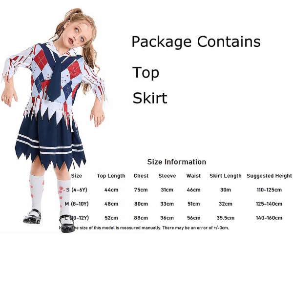 Flickor Zombie skoldräkt Uniform Barnvampyrdräkter Skrämmande Halloween kostym för barn Zombie skolpojkdräkter Girl Red M