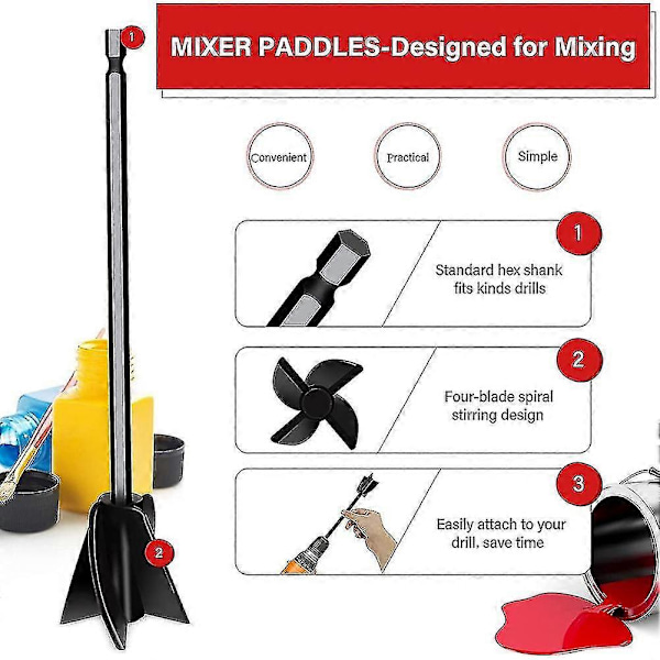 4 stk. Epoxy Mixer Tilbehør til Boremaskine, Maling og Resin Mixer Paddle