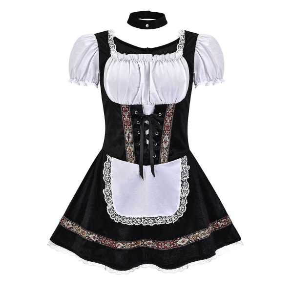 Snabb leverans 2023 Bästa Oktoberfestdräkt för kvinnor tyska bayerska Dirndl ölpiga Finklänning S - 4xl Black  White M