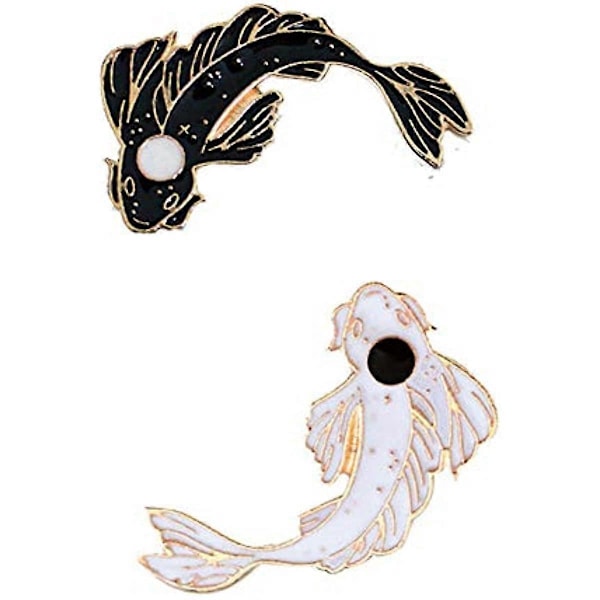 2-pack Fisk Slag Pins Tecknad Koi Emalj Brosch Pin Tai Chi Märken Svart Vit Färg