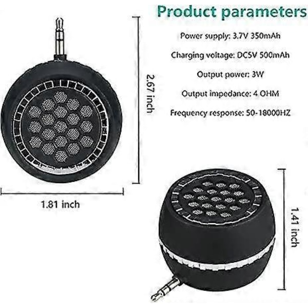 Zk-kannettava kaiutin, mini puhelinkaiutin 3,5 mm:n aux-ääniliitännällä (musta)