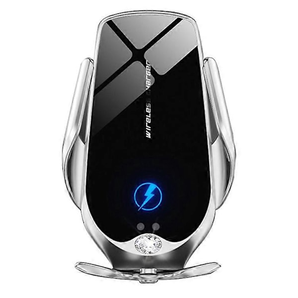 V56 Trådlös Billaddare Fäste Infraröd Induktion Automatisk Fastklämning Luftventil Trådlös Laddare Mobilhållare för Resenavigation Silver