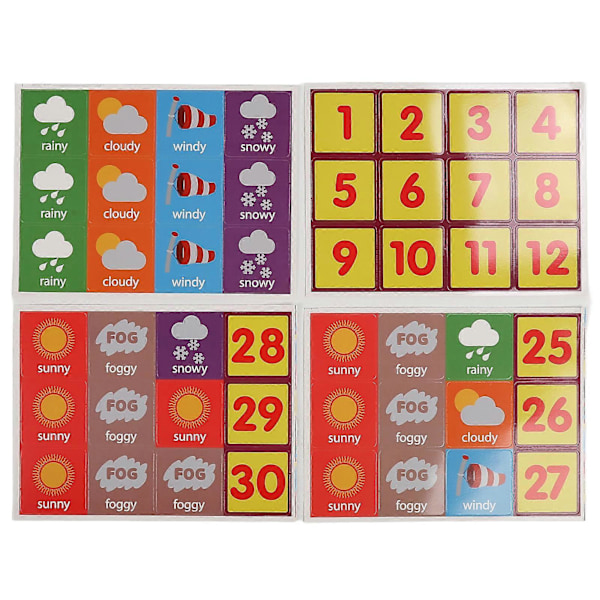 Ukentlig kalender med værlommeoversikt, 15 klare lommer, 3 oppbevaringsposer, 12 lyse kort, klasseromslommeoversikt for hjemmeskole
