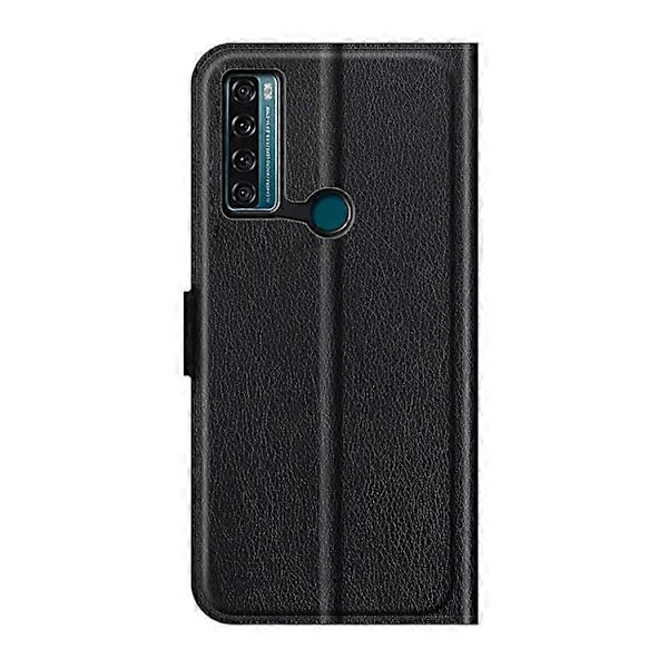 Litchi Tekstur PU Læder Etui Flip Stand Stødsikkert Telefoncover med Pung Kompatibel med TCL 20 SE Black