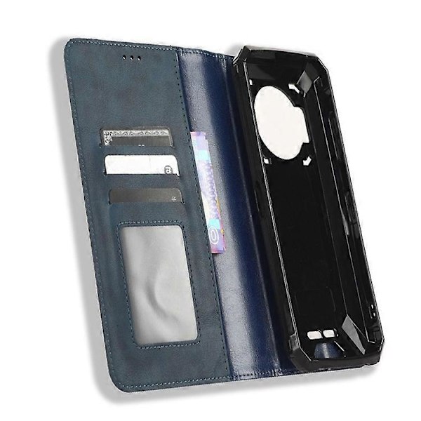 Kompatibelt för Oukitel WP19 Retro Textur Magnetisk Absorptionsfodral Präglat Mosaik Plånboksställ Skyddande Skal Blue