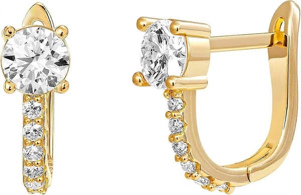Sølv Post Cubic Zirconia Huggie Øreringe | Små Guld Hoop Øreringe til Kvinder | Stud Cuff Ørering