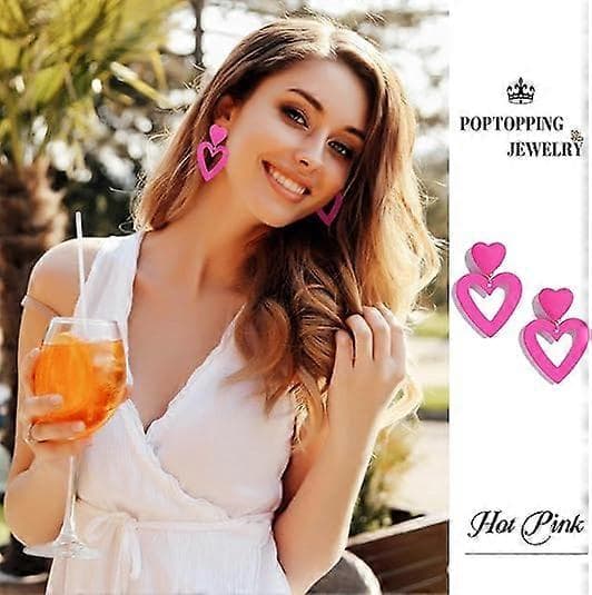 Pop Double Heart Øreringe Dingle Hjerte Drop Øreringe Til Kvinder Kærlighed Hjerte Dingle Øreringe Valentinsdag Mors Dag Gave