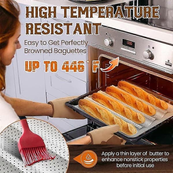 Baguettebrødform, Premium Non-stick Perforeret Franskbrødsform, Baguettebakke til Surdej, Italiensk Brød, Sub Roll, Perfekt til Cr L