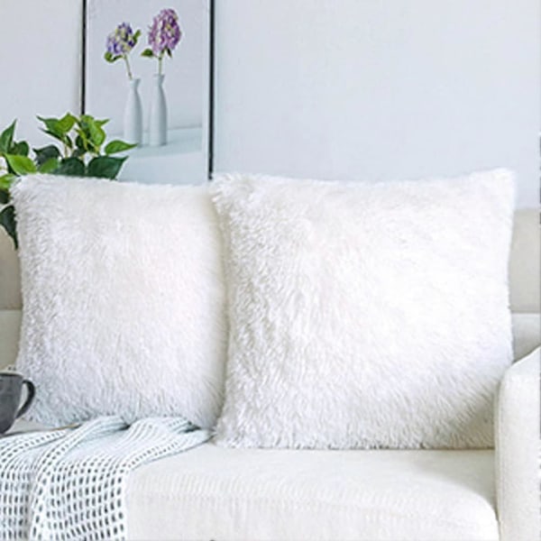 HOME Luksuriøs Myk Fuskepels Fleece Putetrekk Dekorative Pynteputetrekk, Ingen Putefyll, 40 x 40 cm, Hvit, 2-pakning