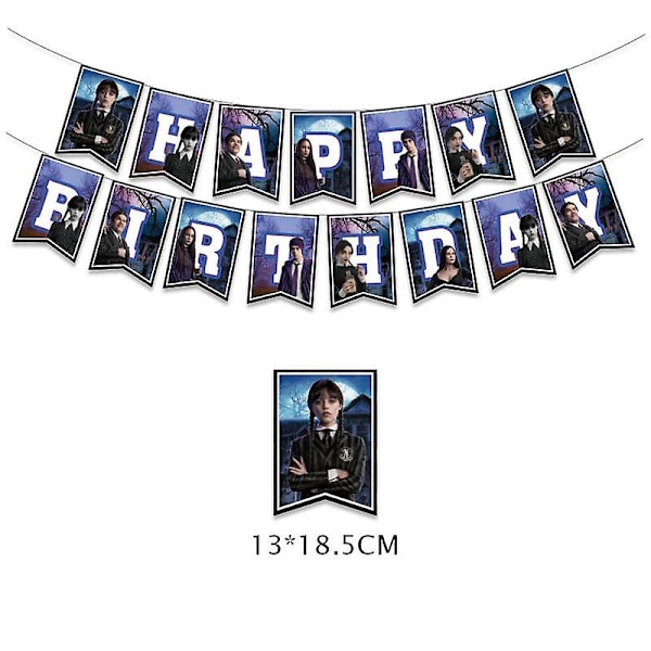 Elokuva Keskiviikko Addamsin syntymäpäiväjuhlien koristelu Banneri Ilmapallo Astiasto Juhlatapahtumatarvikkeet Kodinsisustuskupit tausta 1pcs banner8