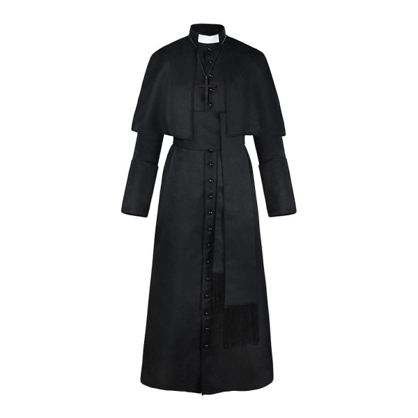 Enfärgad prästdräkt präst medeltida retro cosplaydräkt med korshalsband (svart) black m