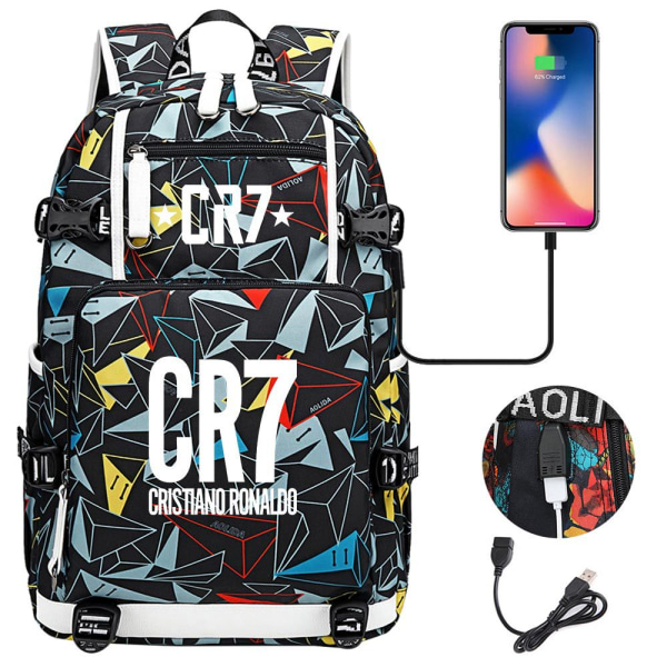 Football Star CR7 USB-opladningsrygsæk Skoletaske Travel Notebook Laptoptasker til børnestuderende style 18