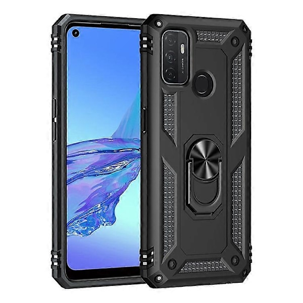 Kompatibelt Skal för Oppo A53 / A53s / A32 4G Mobilskal PC + TPU Hybrid med Ringstativ Black