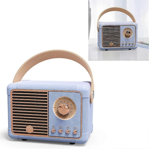 Bluetooth-kaiutin, kompakti, kannettava, retro-ulkoasu, HIFI-stereoääni, monitoiminen langaton kaiutin akulla, vaaleansininen