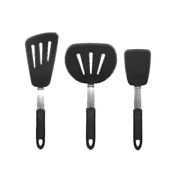 3 st Trähandtag Silikon Köksredskap Stekspade för Fisk, Stor Stekspade Mellanstor Stekspade